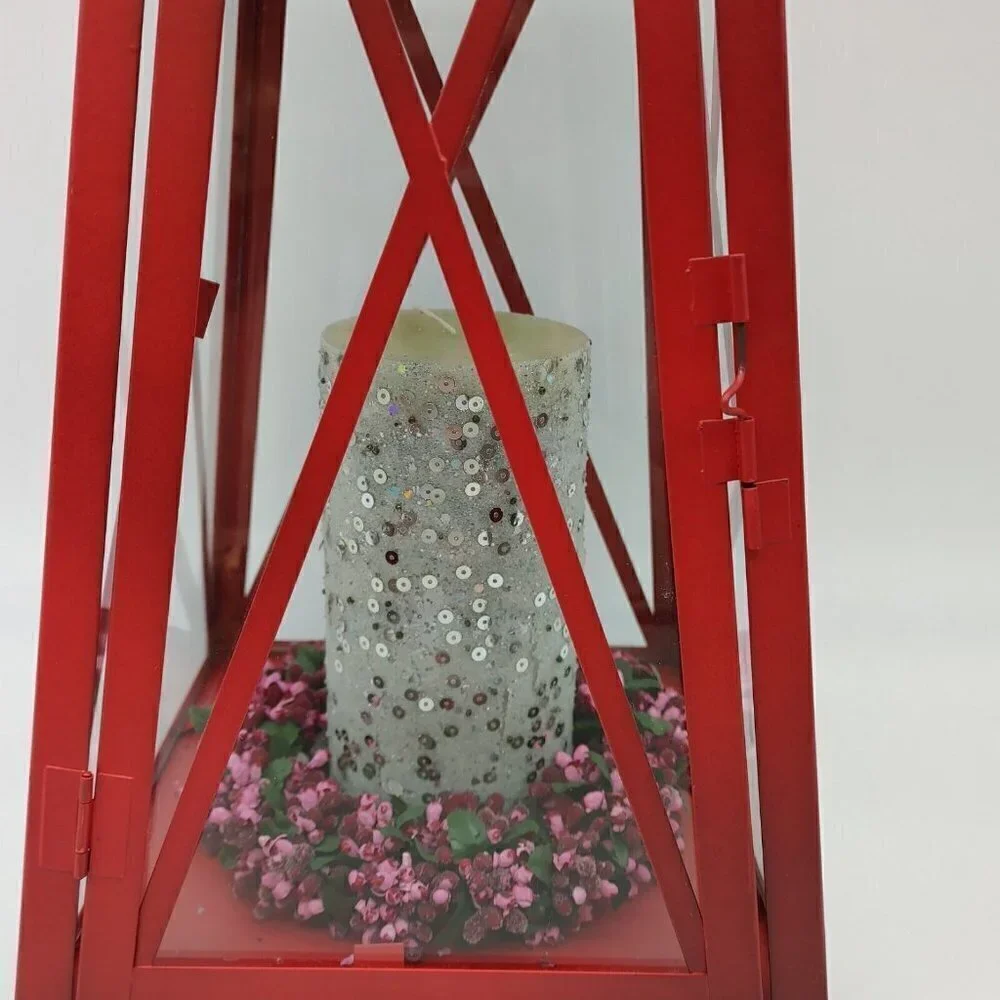 Indoor And Outdoor Red Glass Metal Hanging Candle Impressions Lantern Vintage